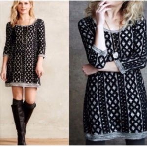 Anthropologie Moth Black Gray Stitched Sweater Tunic Dress Medium M